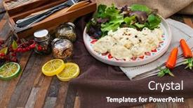  Presentation with fish - Presentation design having traditional-parmentier-of-fish background and a tawny brown colored foreground