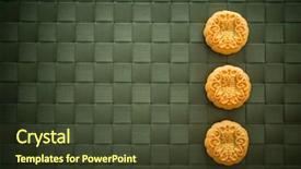  Presentation with traditional chinese character - Cool new PPT theme with traditional pastry mooncakes is eaten backdrop and a tawny brown colored foreground