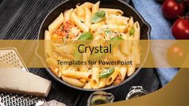  Presentation with penne pasta - Slide set consisting of traditional penne pasta background and a gold colored foreground