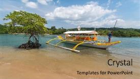 Presentation with philippine traditional - Audience pleasing PPT theme consisting of traditional philippine boat backdrop and a coral colored foreground