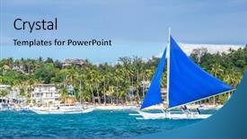 Presentation with boracay - PPT theme with traditional philippines sailing boats background and a light blue colored foreground