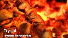  Presentation with kebab - Beautiful slide set featuring traditional preparation of a shish kebab on fire backdrop and a tawny brown colored foreground
