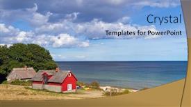  Presentation with swedish - Beautiful theme featuring traditional red swedish cottage house at baltic sea backdrop and a light blue colored foreground