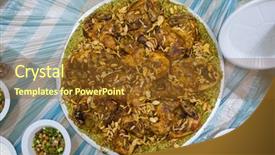  Presentation with meat food - PPT layouts having traditional rice and meat food background and a tawny brown colored foreground