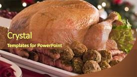  Presentation with turkey - Beautiful slide set featuring traditional roast turkey with trimmings backdrop and a tawny brown colored foreground