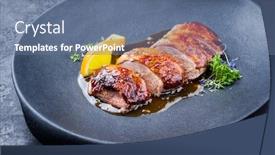  Presentation with orange slice - Audience pleasing PPT theme consisting of traditional-roasted-christmas-duck-breast backdrop and a ocean colored foreground