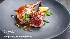  Presentation with orange slice - Colorful presentation design enhanced with traditional-roasted-christmas-duck-breast backdrop and a gray colored foreground