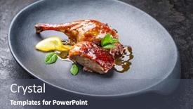  Presentation with orange slice - Amazing PPT theme having traditional-roasted-christmas-duck-breast backdrop and a gray colored foreground
