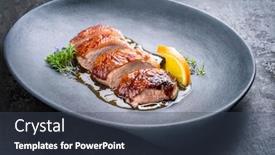  Presentation with orange slice - Cool new PPT theme with traditional-roasted-christmas-duck-breast backdrop and a tawny brown colored foreground