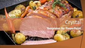  Presentation with tenderloin - Presentation design consisting of traditional roasted dry aged veal background and a coral colored foreground