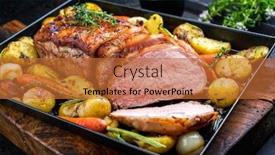  Presentation with veal - Presentation design enhanced with traditional-roasted-dry-aged-veal background and a red colored foreground