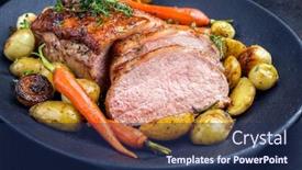  Presentation with veal - Slides featuring traditional-roasted-dry-aged-veal background and a navy blue colored foreground