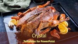  Presentation with christmas black - PPT layouts having traditional-roasted-stuffed-christmas-duck background and a tawny brown colored foreground