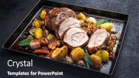  Presentation with sheet metal - PPT theme having traditional-roasted-veal-roll-roast background and a wine colored foreground