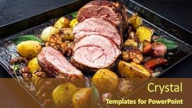  Presentation with sheet metal - PPT theme featuring traditional-roasted-veal-roll-roast background and a tawny brown colored foreground