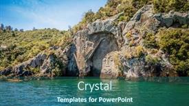  Presentation with high quality - PPT theme having traditional-rock-carving-lake-taupo background and a ocean colored foreground