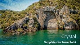  Presentation with high quality - Slide deck featuring traditional-rock-carving-lake-taupo background and a ocean colored foreground