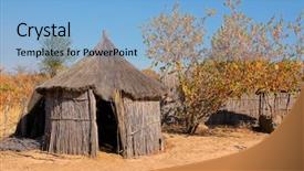  Presentation with hut - Amazing PPT layouts having traditional rural african reed backdrop and a light blue colored foreground