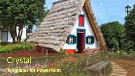  Presentation with white house roof - Colorful slide set enhanced with traditional rural landscape the little white house with a triangular thatched roof and a red door the village - museum of the portuguese island of madeira backdrop and a tawny brown colored foreground