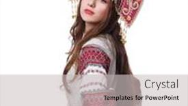  Presentation with costume - Presentation design featuring traditional-russian-folk-costume-portrait background and a light gray colored foreground