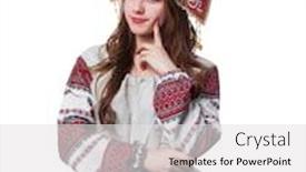  Presentation with costume - Cool new PPT theme with slavic - traditional russian folk costume portrait backdrop and a white colored foreground