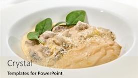  Presentation with meat beef - Presentation design having traditional-russian-food-beef-stroganoff background and a lemonade colored foreground