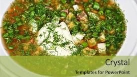  Presentation with russian - Colorful presentation theme enhanced with traditional russian kvass soup with vegetables - okroshka backdrop and a yellow colored foreground