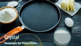  Presentation with cooking oil - PPT theme featuring traditional russian pancakes butter egg background and a ocean colored foreground