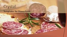  Presentation with cutting board - Cool new presentation theme with traditional-salami-sliced-on-cutting backdrop and a coral colored foreground