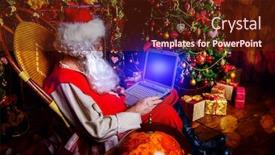  Presentation with internet surfing - Presentation design consisting of traditional santa claus at his house surfing in the internet with his laptop christmas time christmas decoration background and a tawny brown colored foreground