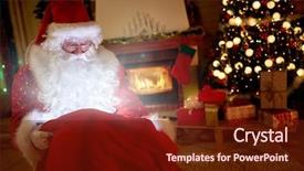  Presentation with christmas magic - Slides featuring traditional santa claus with big red bag full christmas magic background and a tawny brown colored foreground