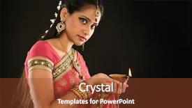  Presentation with indian woman - PPT theme enhanced with traditional sari dress holding diwali background and a tawny brown colored foreground