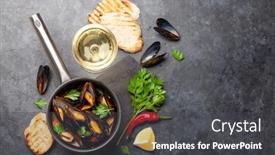  Presentation with seafood - Theme enhanced with traditional-seafood-mussels-in-wine background and a dark gray colored foreground