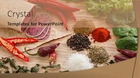  Presentation with meat - Audience pleasing presentation design consisting of traditional-sliced-meat-sausage-salami backdrop and a coral colored foreground