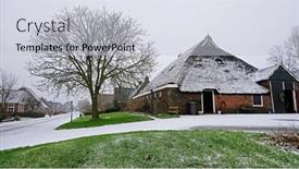  Presentation with winter farm - Colorful presentation theme enhanced with traditional-snowy-farm-house backdrop and a lemonade colored foreground