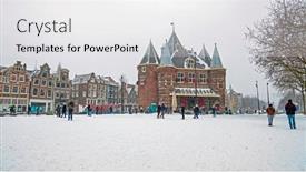  Presentation with building - Amazing presentation theme having traditional-snowy-waag-building backdrop and a white colored foreground