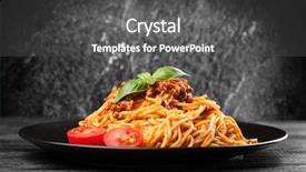  Presentation with spaghetti - PPT theme consisting of traditional spaghetti bolognese background and a dark gray colored foreground