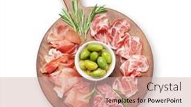  Presentation with spanish - PPT theme consisting of traditional-spanish-jamon-prosciutto-crudo background and a soft green colored foreground