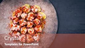  Presentation with potato chips - PPT layouts enhanced with traditional-spanish-pulpo-a-la background and a coral colored foreground