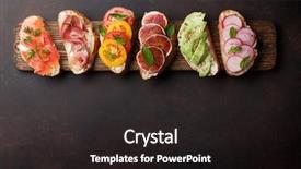  Presentation with appetizers - Colorful presentation design enhanced with traditional spanish tapas appetizer backdrop and a dark gray colored foreground
