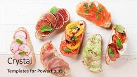  Presentation with tapas - Presentation having traditional spanish tapas appetizer background and a coral colored foreground