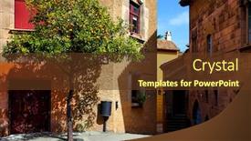  Presentation with spanish - Colorful slide set enhanced with traditional-spanish-village-in-park backdrop and a tawny brown colored foreground