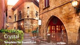  Presentation with facade - PPT theme having traditional-spanish-village-museum-open background and a tawny brown colored foreground