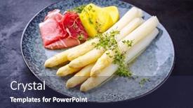  Presentation with white plate - Slide set with traditional-steamed-white-asparagus background and a tawny brown colored foreground