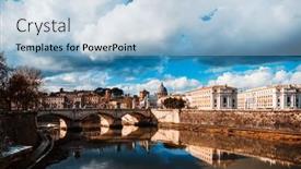  Presentation with city buildings - Colorful PPT theme enhanced with traditional-street-view-of-old backdrop and a light blue colored foreground