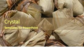  Presentation with dumpling - Beautiful presentation design featuring traditional style asian houses - homemade rice dumpling backdrop and a tawny brown colored foreground