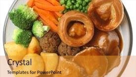  Presentation with dinner - Presentation design having traditional sunday roast pork dinner background and a gold colored foreground