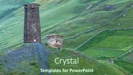  Presentation with green mountains - PPT theme consisting of traditional svaneti tower at green meadow caucasus mountains upper svaneti georgia europe background and a ocean colored foreground