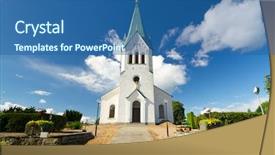  Presentation with church blue - Cool new presentation theme with traditional swedish white church backdrop and a ocean colored foreground