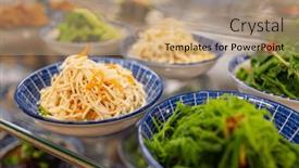  Presentation with appetizers - PPT layouts having traditional-taiwanese-appetizers-bursting background and a coral colored foreground